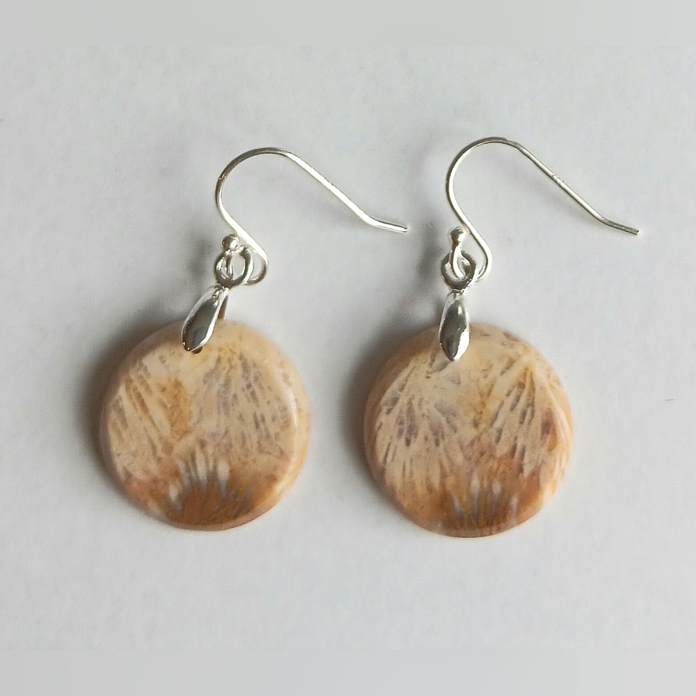 Indonesian Coral Fossil Gemstone Earrings with 925 Sterling Silver Findings